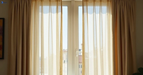 Dusty and dull curtains in bahrs-scrub before steam cleaning